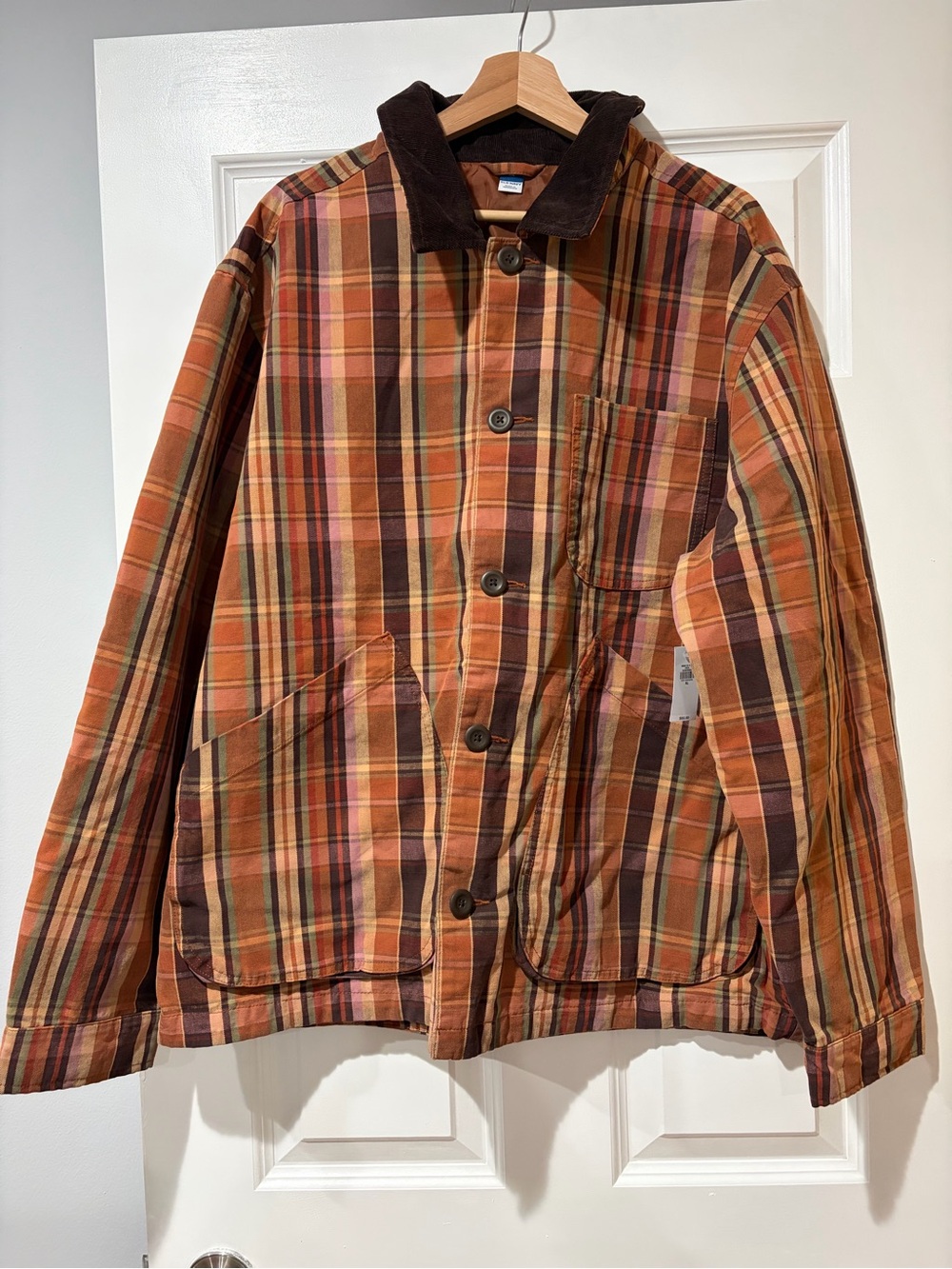 Old Navy Men's Orange and Brown Plaid Shirt Jacket